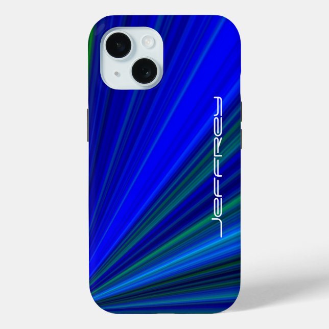Vivid Blue Green Starburst Personalize Name Tough Case-Mate iPhone Case (Back)