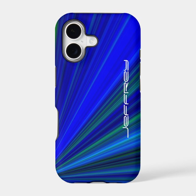 Vivid Blue & Green Starburst, Personalized Name Case-Mate iPhone Case (Back)