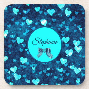 Vivid Blue Hearts Beverage Coaster