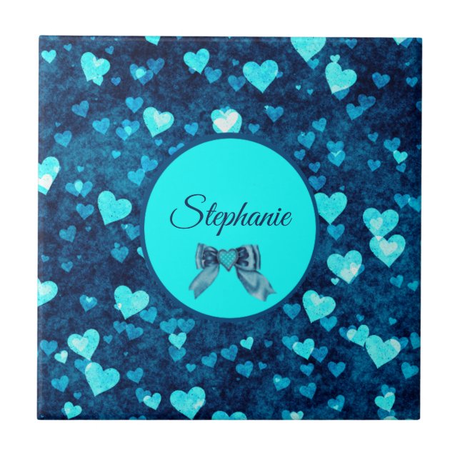 Vivid Blue Hearts Ceramic Tile (Front)