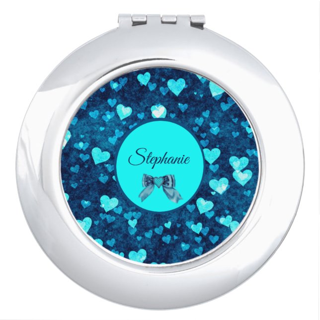Vivid Blue Hearts Compact Mirror (Front)