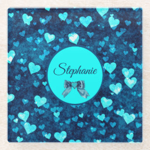 Vivid Blue Hearts Glass Coaster