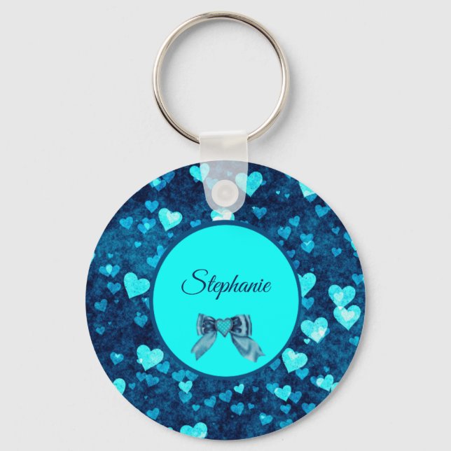 Vivid Blue Hearts Keychain (Front)