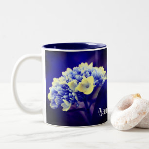 Vivid Blue Hydrangea Flower Personalized Two-Tone Coffee Mug