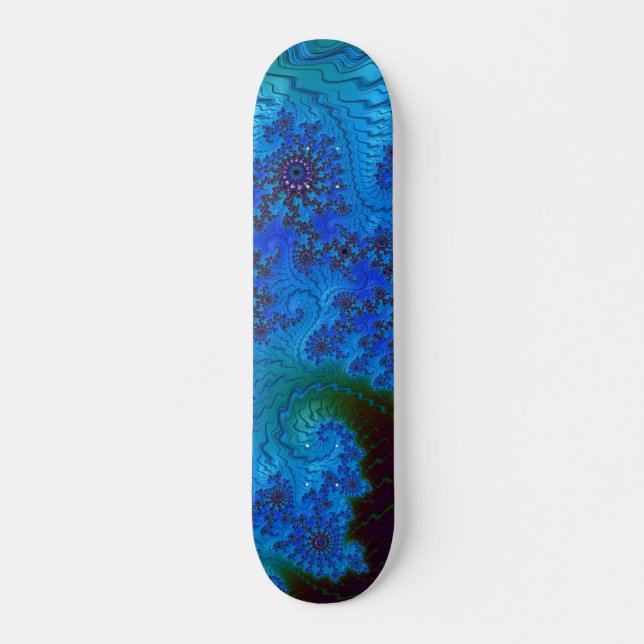 Vivid Blue Nautical Look Fractal Sea Flowers Skateboard (Front)