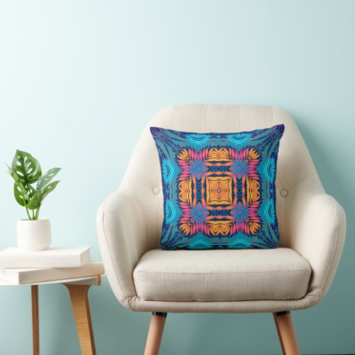 VIVID BLUE PINK ABSTRACT PATTERN Throw Pillow
