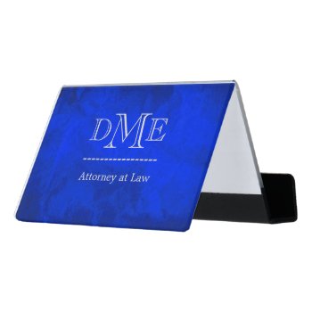 Vivid Blue Professional Monogram Desk Business Card Holder by AvenueCentral at Zazzle