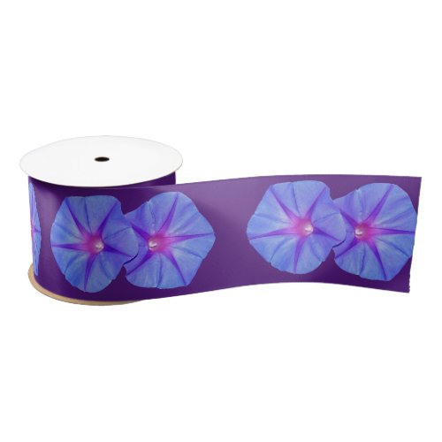 Vivid Blue Purple and Pink Ipomoea Flower Vector Satin Ribbon