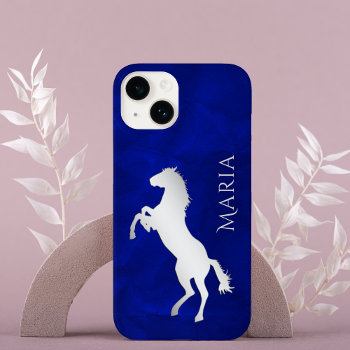 Vivid Blue Silver Horse Case-mate Iphone 14 Case by MegaCase at Zazzle