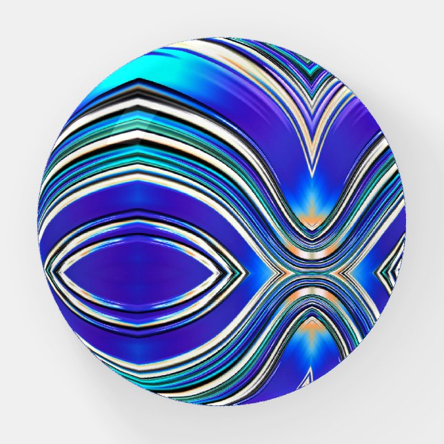 Vivid Blue Wavy Striped Fractal Art Paperweight (Front)