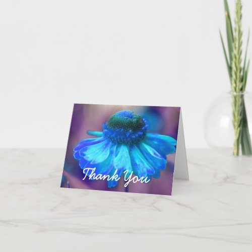 Vivid Blue Zinnia Abstract Floral Thank You Card