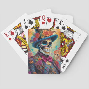 Vivid Celebration: Sugar Skull Dapper Skeleton Poker Cards
