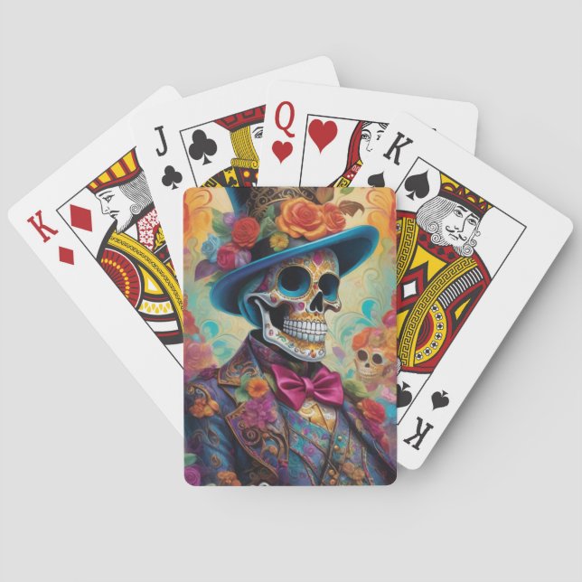 Vivid Celebration: Sugar Skull Dapper Skeleton Poker Cards (Back)