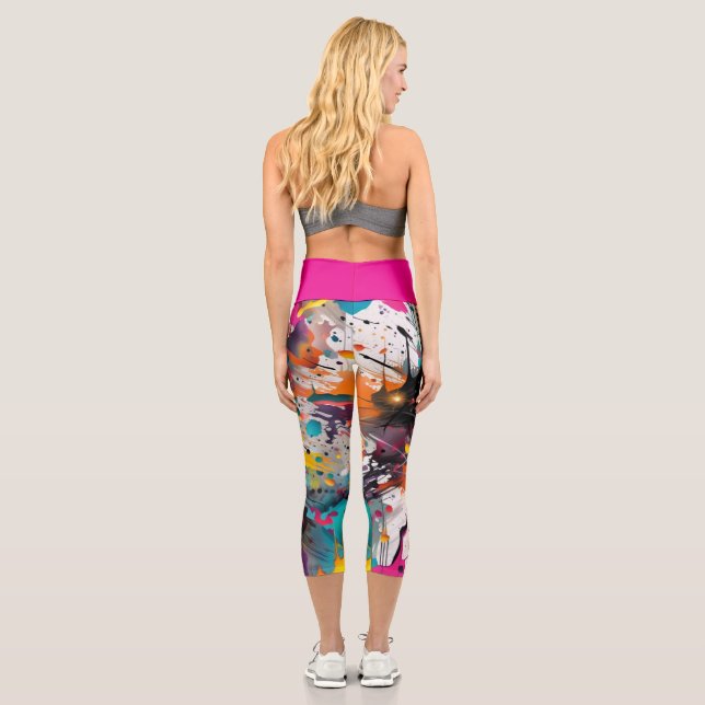 Vivid Chaos Splash Graffiti Capri Leggings (Back)