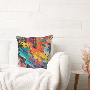 Vivid Chaos Splash Graffiti Throw Pillow