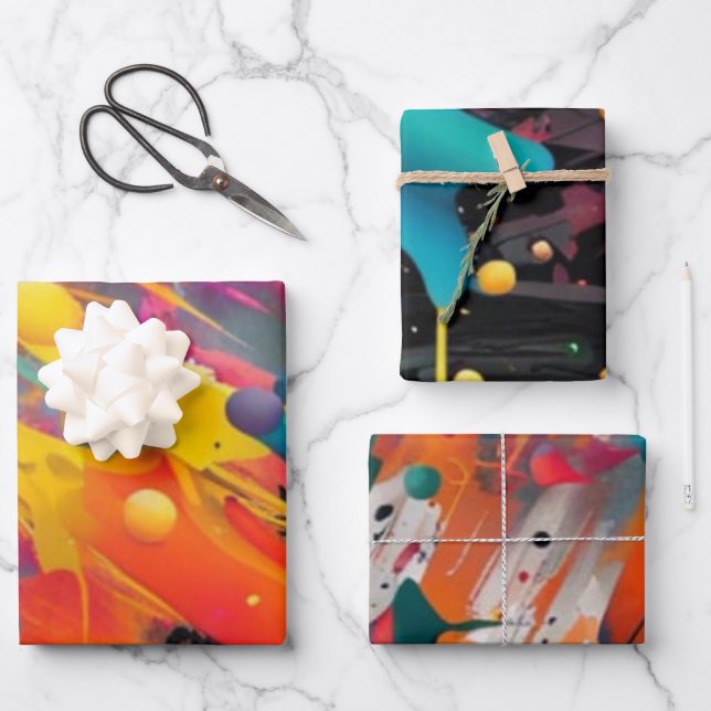 Vivid Chaos Splash Graffiti Wrapping Paper Sheets (Front)