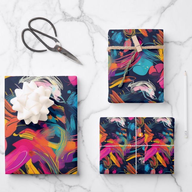 Vivid Chaos Splash Graffiti Wrapping Paper Sheets (Front)