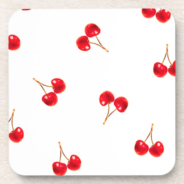 Vivid Cherry Pattern Beverage Coaster (Front)