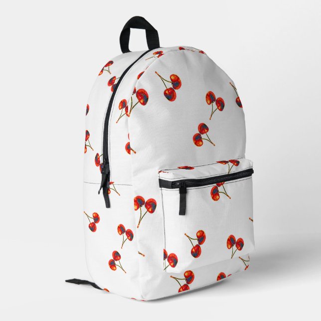 Vivid Cherry Pattern Printed Backpack (Back Corner Left)