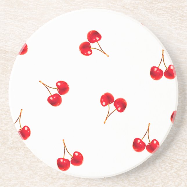 Vivid Cherry Pattern Sandstone Coaster (Front)
