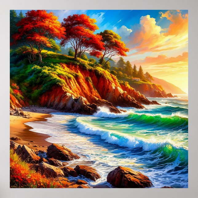 Vivid Coastal Landscape with Rocky Shores Poster (Front)