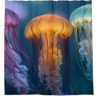 Vivid color jellyfish shower curtain