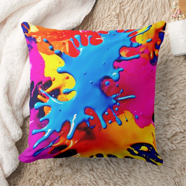 Vivid Color Splash Art Throw Pillow (Blanket)