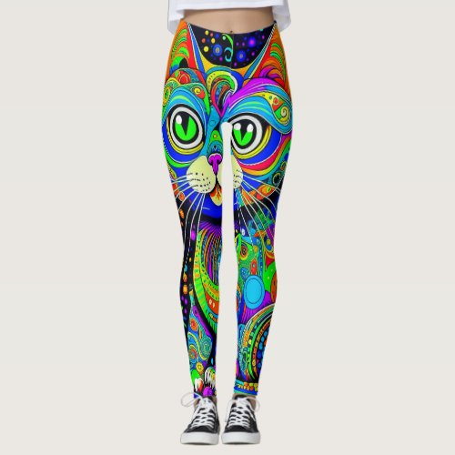 Vivid Colored Fun Cat All-Over-Print Leggings