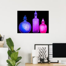 Vivid Colored Glass Perfume Bottles On a Wall