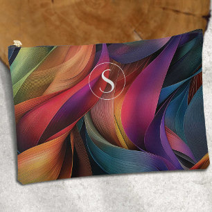 Vivid Colorful Abstract Pattern, Monogram Accessory Pouch