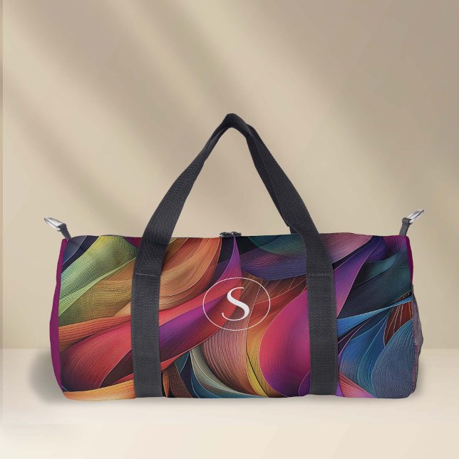 Vivid Colorful Abstract Pattern, Monogram Duffle Bag (Vivid colorful modern abstract pattern small duffel bag.)