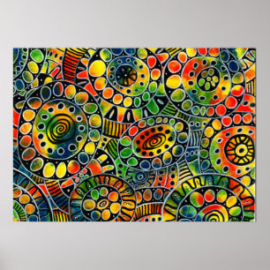 Vivid Colorful Circles and Ovals Original Abstract Poster