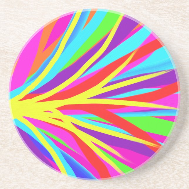 Vivid Colorful Paint Brush Strokes Girly Art Sandstone Coaster (Front)