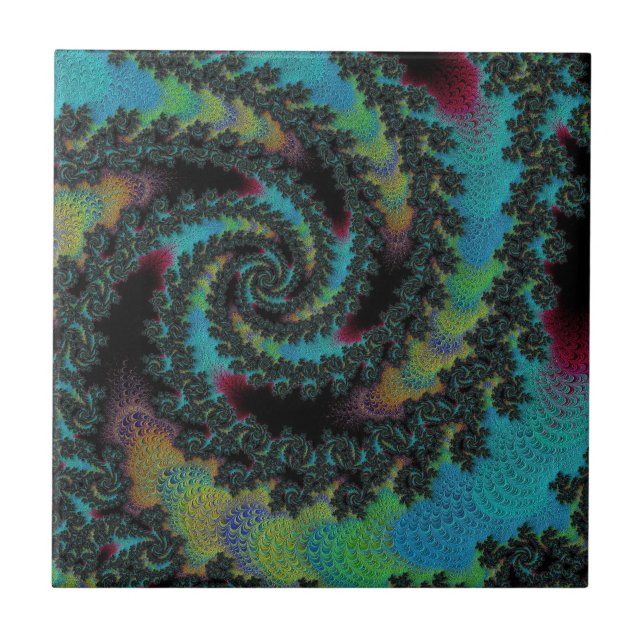 Vivid Colorful Pinwheel Carpet Fractal Abstract Ceramic Tile (Front)