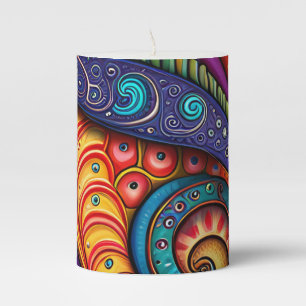 Vivid Colorful Swirls Pillar Candle