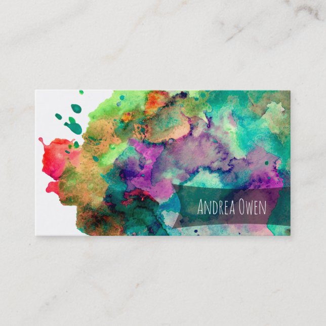 Vivid, Colorful Watercolor Paint Splatters Business Card (Front)