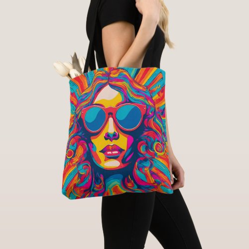 Vivid Colors 70s Cool Girl with Sunglasses Tote Bag