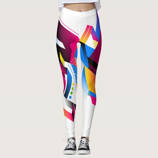 Vivid Colors Geometric Abstract Design Leggings (Front)
