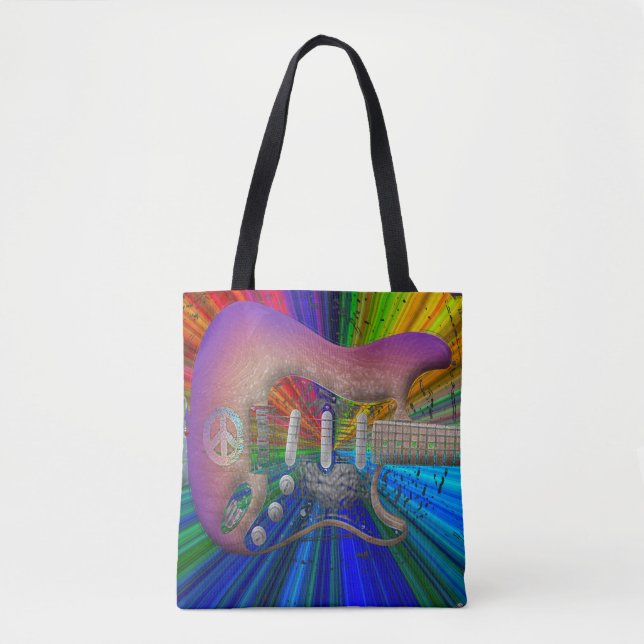 Vivid Colors Peace Guitar Full Image Tote Bag (Front)