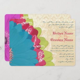 Vivid Coral Lime & Grape Gerber Wedding Invite