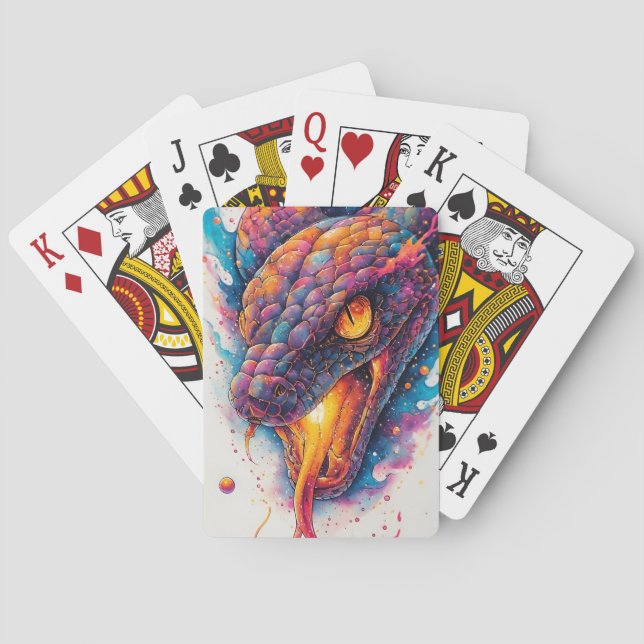 Vivid Cosmic Serpent With Expansive Space Poker Cards (Back)
