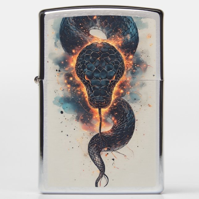 Vivid Cosmic Serpent With Expansive Space Zippo Lighter (Front)