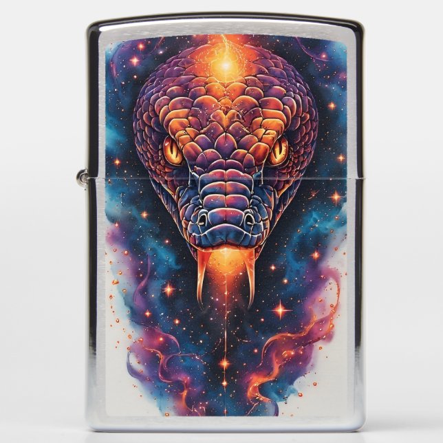 Vivid Cosmic Serpent With Expansive Space Zippo Lighter (Front)
