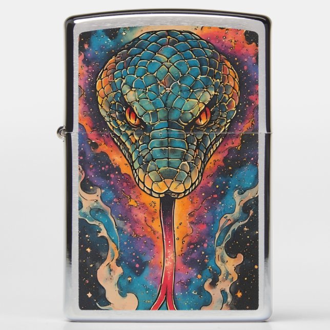 Vivid Cosmic Serpent With Expansive Space Zippo Lighter (Front)