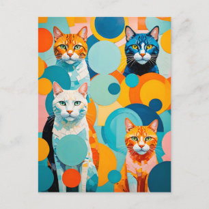 Vivid Cubist Cats Painting Postcard