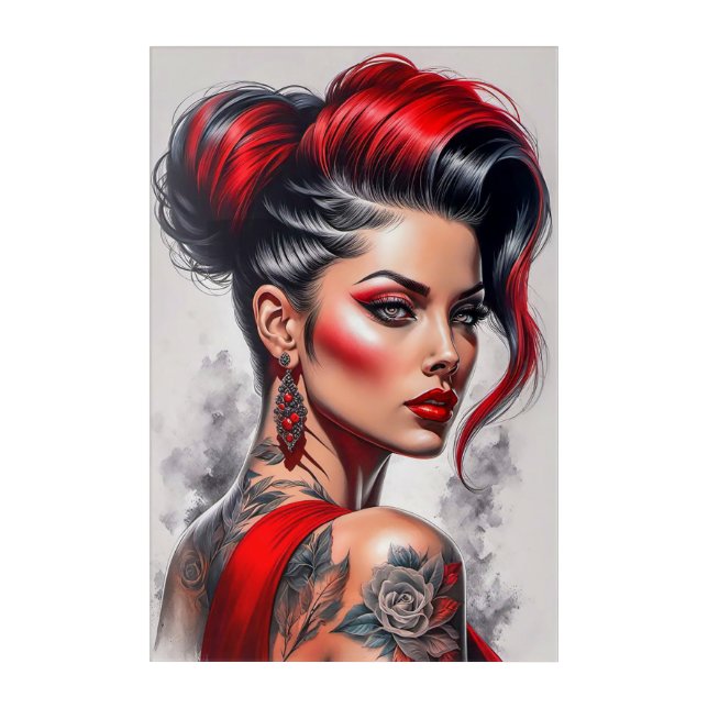 Vivid Cyberpunk Woman Portrait  Acrylic Print (Front)