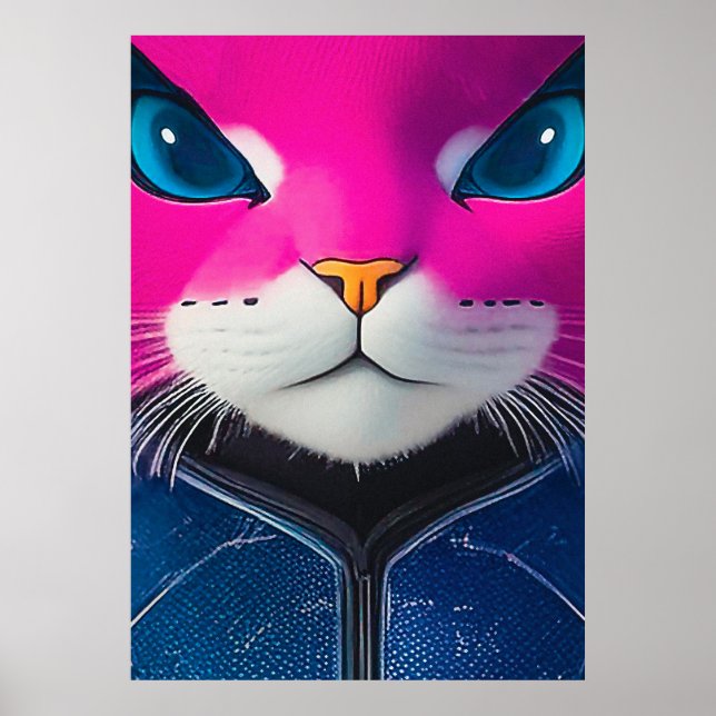 Vivid Cyborg Cat Closeup  Poster (Front)