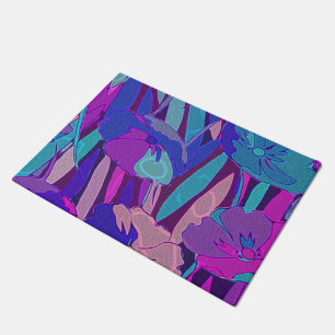 Vivid Dark Blue Purple Midnight Flowers Fine Art Doormat