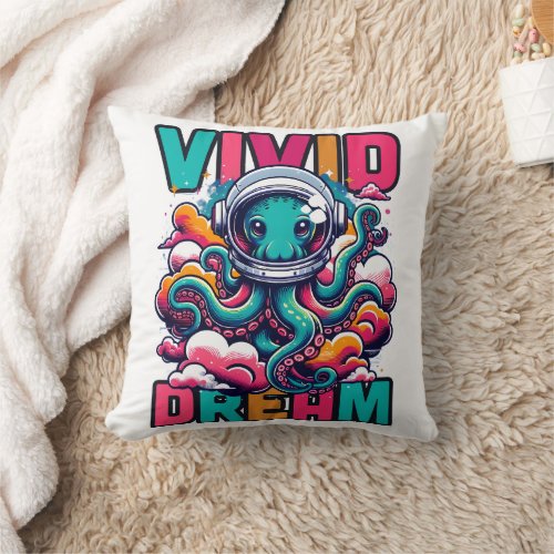 Vivid Dream Funny Octopus Astronaut Throw Pillow