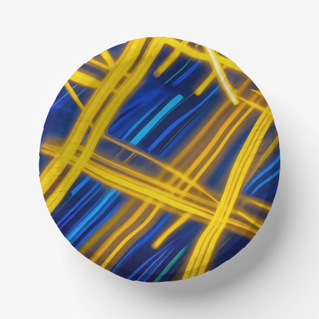 Vivid Electric Cyan Yellow Chaotic Light Paper Bowls (Front)